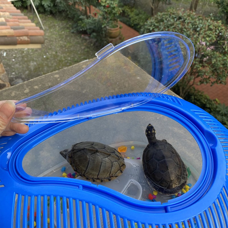 乌龟缸带盖塑料别墅养龟专用缸小乌龟饲养盒便携式手提特大号龟缸 - 图1