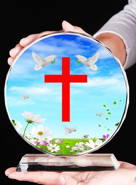 水晶红色十字架北欧家居用品家用摆件 简约大气十字桌面结婚礼物