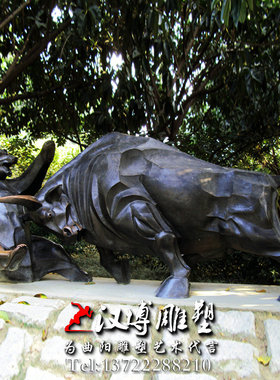 玻璃纤维仿铜拓荒牛雕塑景观园林铸铜动物牛塑像户外小品铜雕塑动