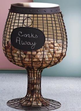 欧创收意金属铁艺高脚红YM19114杯酒摆件酒式桶摆饰红酒塞藏架边