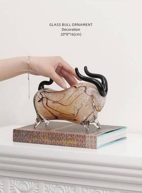 迷屿YAD牛装运亨通招财琉璃牛摆件桌房面客厅 饰品样板间书办公室