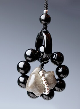 天然黑曜石小猫挂件可爱