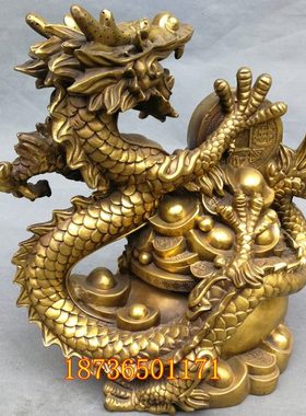 纯铜龙聚宝盆龙招财龙招财进宝聚宝盆储蓄罐存钱罐黄铜器桌面摆件