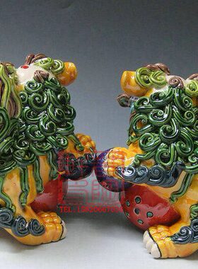 陶瓷工艺品 石湾公仔 交趾陶 招财剑狮