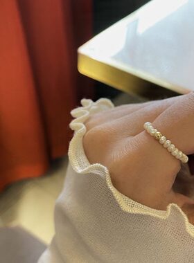 复古巴洛克气质小众天然淡水珍珠叠戴戒指女弹力时尚百搭关节指环