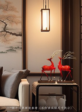 福禄双全铜鹿摆件一对大漆工艺客厅玄关办公室装饰乔迁开业礼物