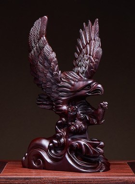 黑檀木雕老鹰摆件实木雄鹰展翅招财工艺品店铺办公室装饰开业礼品