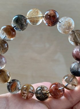 天然幽灵发晶单圈手链幽灵共生水晶手串一物一图手串送礼物饰品女