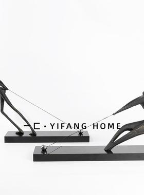 匚简约现代创运动人物摆件BL0155一黑色雕塑板酒店售楼处样意房软