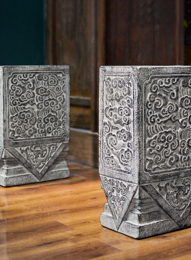 民宿庭院造景大门口别墅门前摆件门墩石鼓仿古貔S貅中式仿石抱鼓