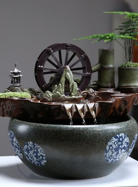 风车流水摆件循环水招财办公室开业礼物客厅水茶台装饰玄关桌水轮