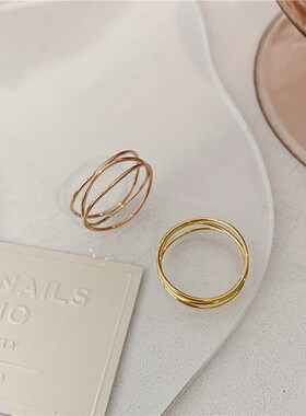大码戒指女胖MM法式ins细线条小众设计感胖人粗手大号食指指环潮