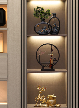 新中式办公室客厅书房摆件送领导酒柜装饰品博古架玄关摆设