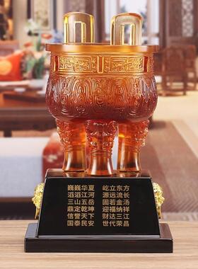 千秋礼业琉璃工艺品大号鼎摆件三足鼎办公室桌面装饰开Y业乔迁礼