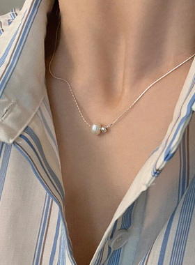 精致极简珍珠钛钢锁骨链女百搭
