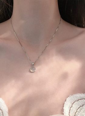 猫眼石圆圈吊坠锁骨链轻奢小众