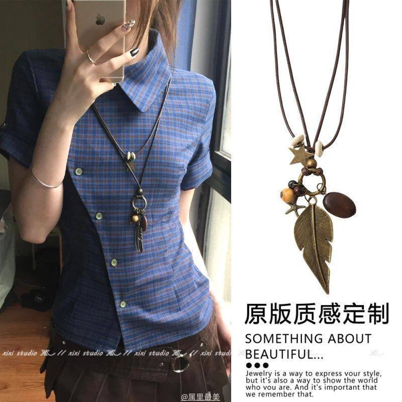 甜酷复古做旧蝴蝶结金属项链民族风波西米亚简约百搭长款圆环吊坠