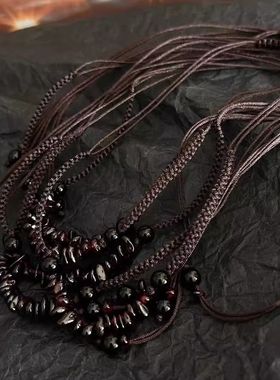 《石榴熟了》新中式复古编绳石榴碎石黑色2025年新款可调节项链