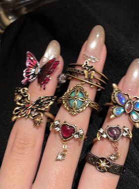 暗黑蝴蝶太阳花开口食指戒可刻字