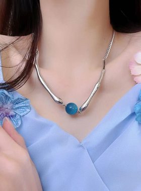 Y2K朋克猫眼石锁骨链百搭