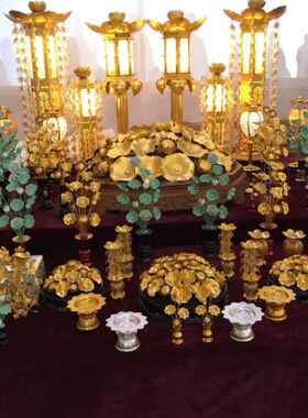 一对日式鎏金供佛金莲花铝莲花供花装饰供具加工