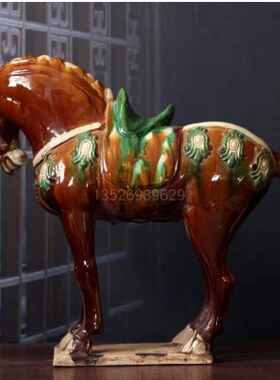 仿古做旧陶瓷马艺术品摆件家居电视柜博古架收藏古玩唐三彩红马
