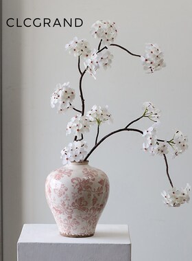 高品质白色梨花仿j真花客厅假花装饰品摆件高档禅风花艺样板间摆