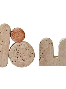 黄洞石书档几何摆件样板间酒店书房装饰柜软装侘寂风大理石装饰品