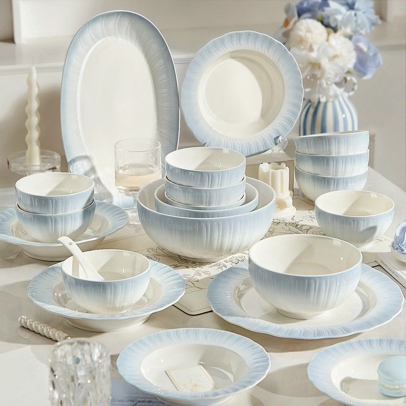 法式碗碟套装家用碗2024新款高颜值餐具乔迁新居碗筷釉下彩碗盘子,淘宝优惠券,粉丝福利购,淘宝优惠卷