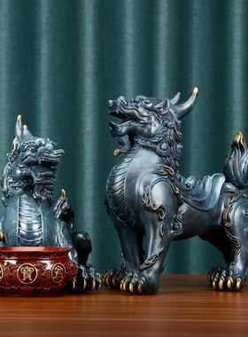 彩铜貔貅摆件一对客厅玄关装饰神兽办公室工艺品公司乔迁开业礼品