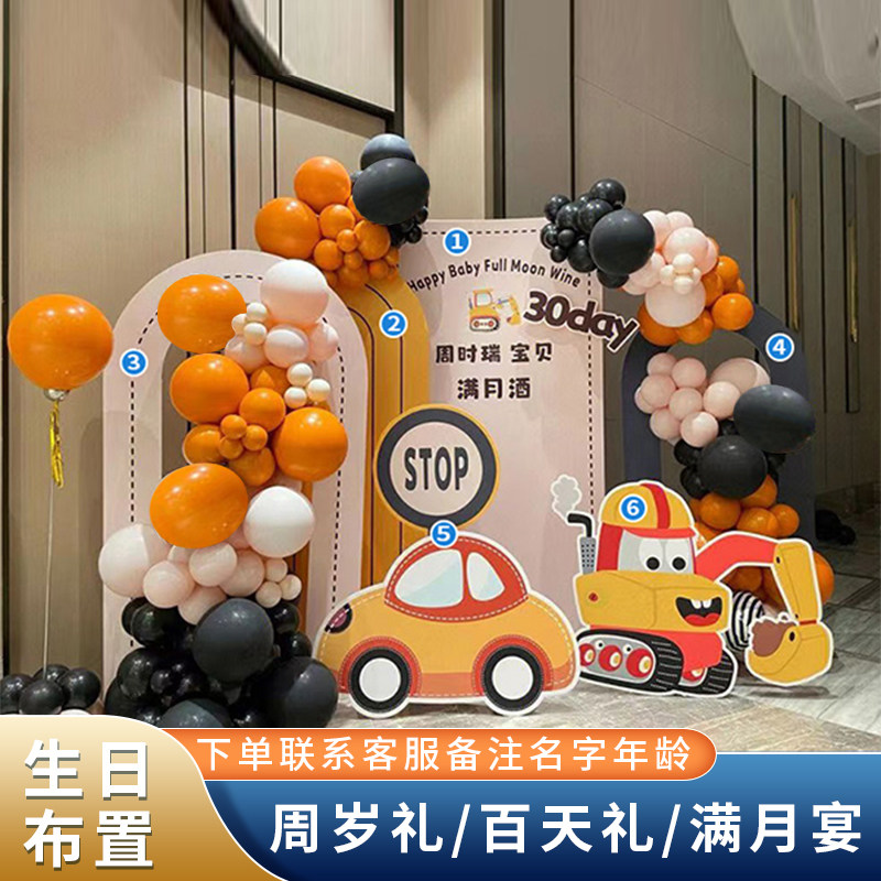 挖土机汽车主题男孩宝宝生日布置酒店场景气球装饰工程车kt板定制,淘宝优惠券,粉丝福利购,淘宝优惠卷