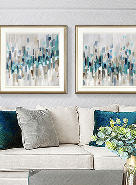 实木边框客厅装饰画现代简美蓝色抽象挂画卧室床头美式沙发墙壁画