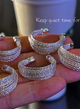 银韩版车花多线手工戒指ins5克左右银开口戒指网红风女潮