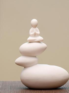 创意简约禅意陶瓷无相佛水培花插小生人物佛像小和尚茶宠中式摆件