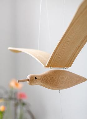 会飞的海鸥客厅阳台飘窗空中悬挂吊饰儿童房艺术创意木质飞鸟挂饰