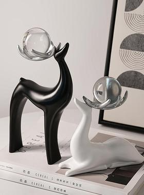 招财鹿水晶球电视酒柜客厅摆件高端大气上档次轻奢高档装饰品高级