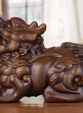 纯实木雕中式古典貔貅摆件一对木质皮丘招财手工艺品玄关客厅摆设