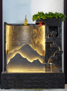 中式客厅水幕墙流水屏风庭院喷泉落地招财水景室内加湿隔断摆件