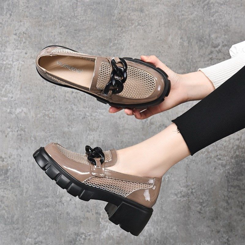 2025新款春夏季圆头粗跟镂空单鞋女英伦风网纱厚底凉鞋黑色松糕鞋,淘宝优惠券,粉丝福利购,淘宝优惠卷