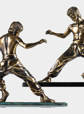 新中式李小龙人物雕塑模型摆件创意E客厅武馆办公室纯铜装饰品摆