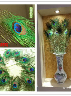 天然新款招财孔雀翎尾 家居饰品真羽毛 孔雀毛花瓶装饰客厅摆件