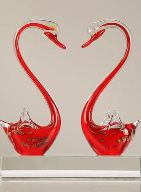 艺术大师手作琉璃天鹅摆件现代轻奢极简样板房别墅客厅玄关装饰品