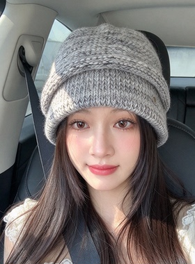 秋冬保暖护耳显脸小针织堆堆帽女