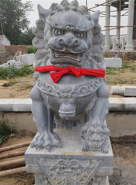 中式仿古石雕狮子一对大象祠堂寺庙摆件手工精雕天然青石石狮子