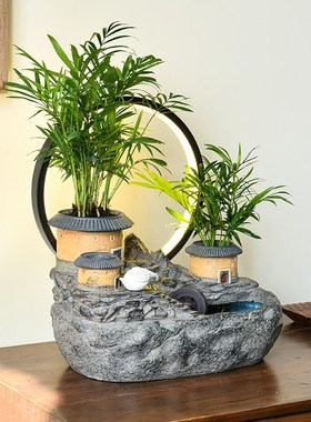 假山流水喷泉土楼摆件招财水车循环水景客厅办公室茶桌礼品装饰品