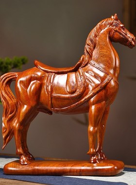 花梨木马摆件实木雕刻生肖马到成功招财马办公桌客厅玄关乔迁礼品