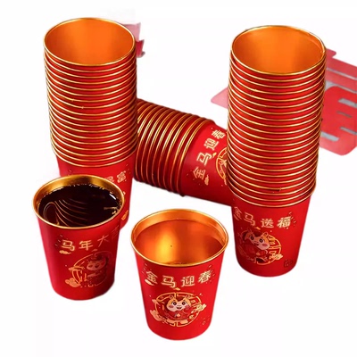 a-2026马年杯子金箔纸杯一次性红色杯子加厚防烫耐高温家用春节喜