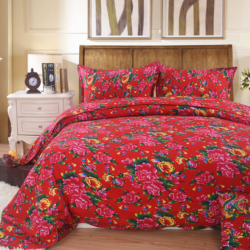 定制民族风东北大花布被套床单枕套 老花布三