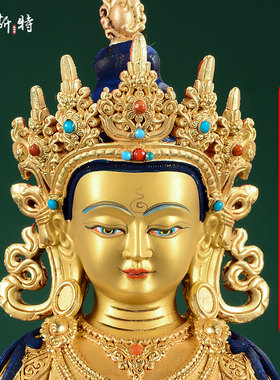 欧斯特《常寿铜像》全鎏金雕花层莲花 家居装饰桌面玄关像