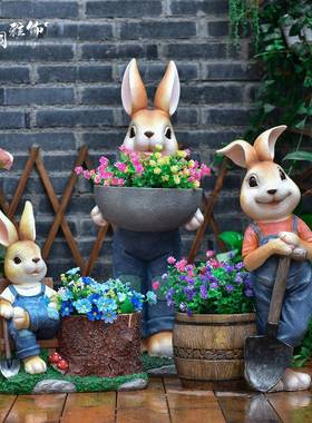 户外花园装饰幼儿园可爱兔子摆件动物造型花盆大号庭院造景布置
